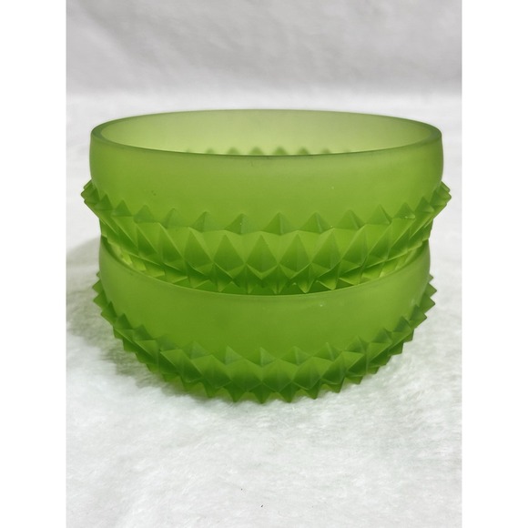 Indiana Glass Diamond Point Frosted Green Glass Trinket Dishes x2 - Picture 13 of 14